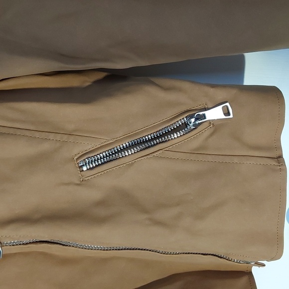 Nine West- Deep Tan Moto Coat/Jacket Silver accent Neutral Edgy MOD New! S.XL - Picture 3 of 12